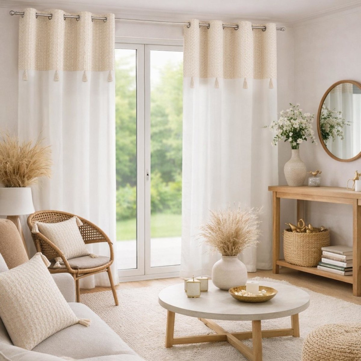 Rideau à œillets 140x240 avec top imprimé PERLA beige, DECORATIE