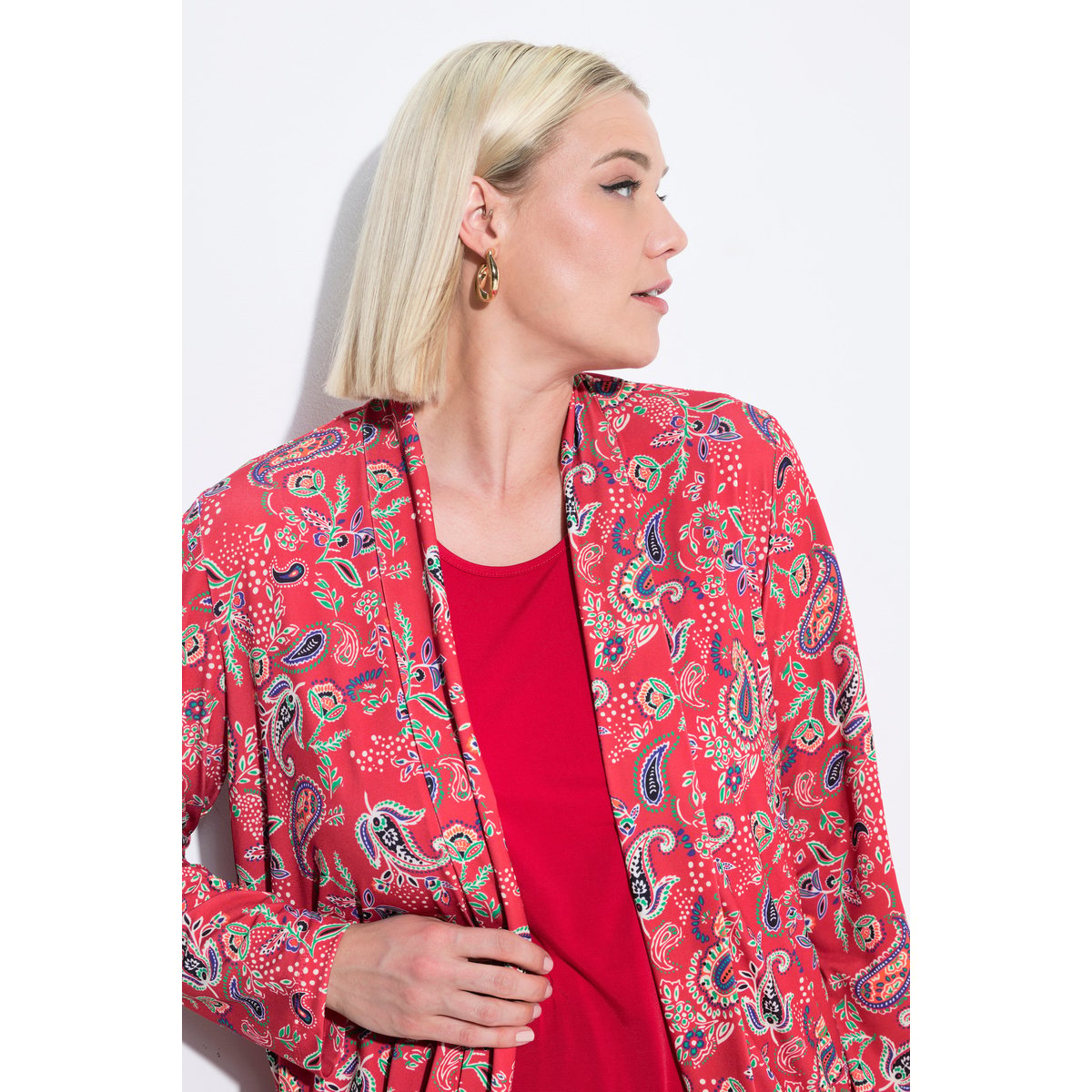Veste en jersey. Col châle et manches bleu paon, ULLA POPKEN