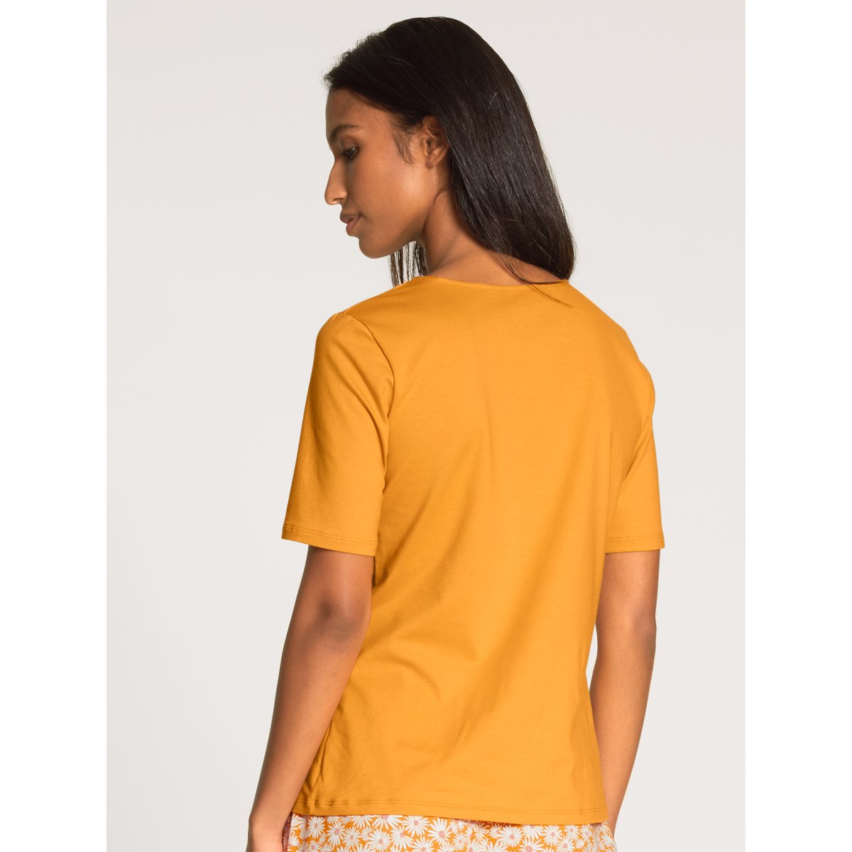 T-Shirt à manches courtes manches courtes Coton FAVOURITES jaune nid d'abeille, CALIDA