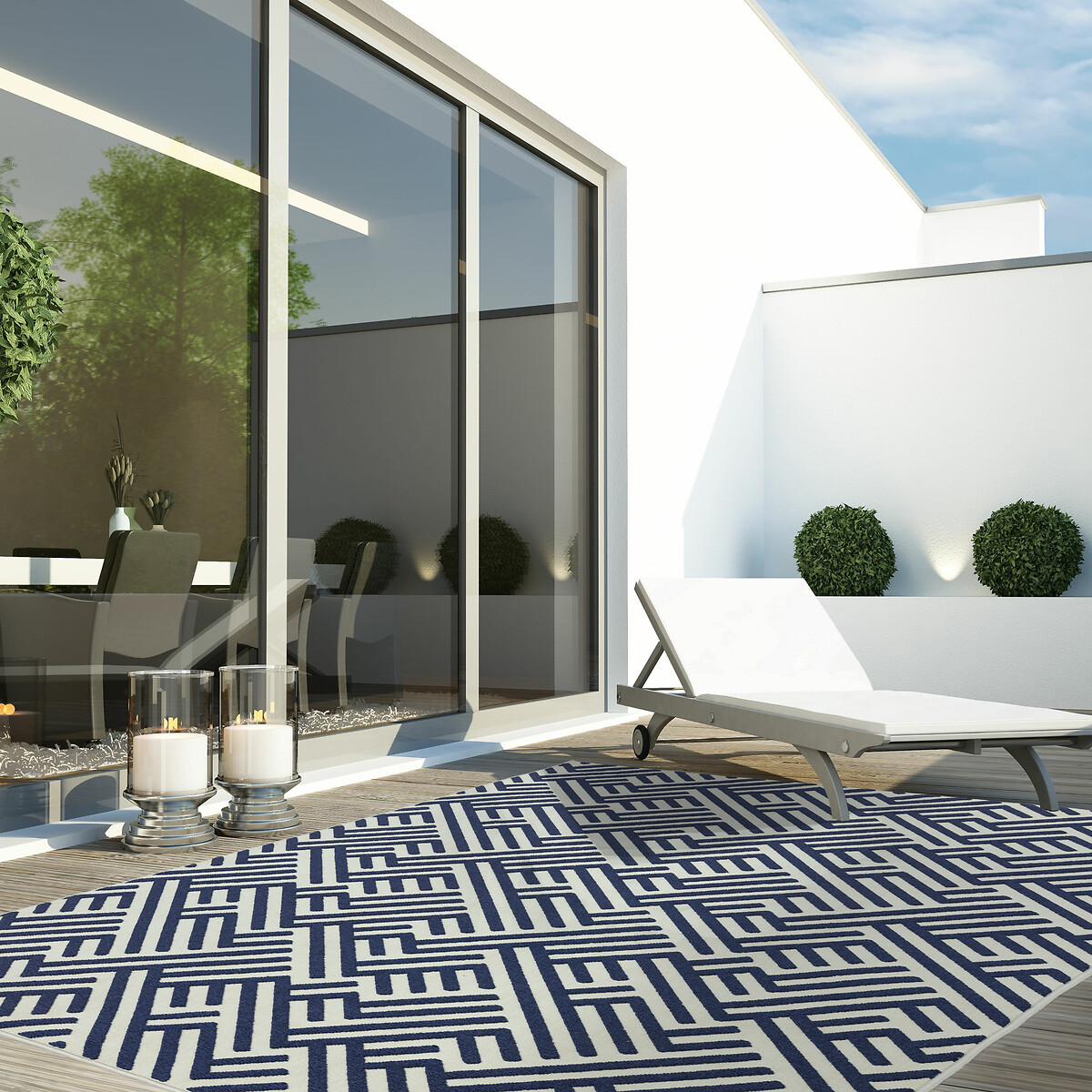 Linear Patterned Indoor/Outdoor Rug blue/white, SO'HOME