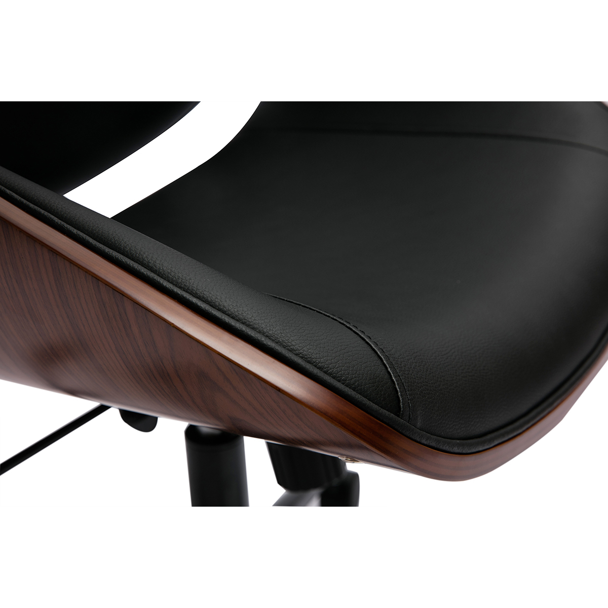 Fauteuil de bureau de direction design en tissu gris, bois clair et acier chromé MUSK noir, MILIBOO