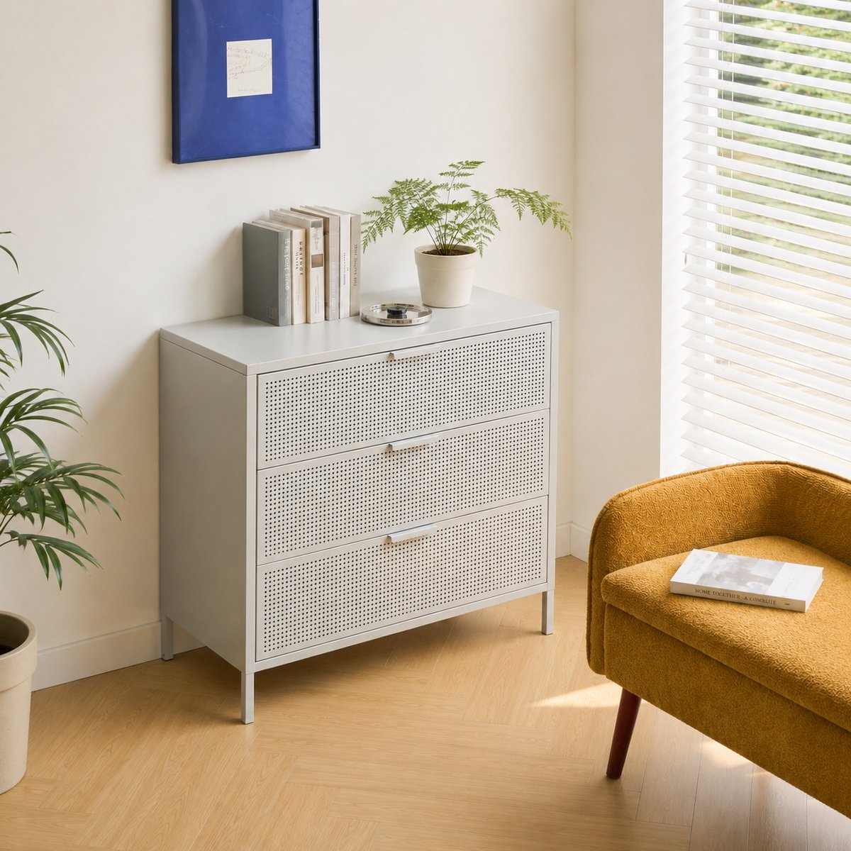 Commode 3 tiroirs, métal, JOEN beige, NORDLYS