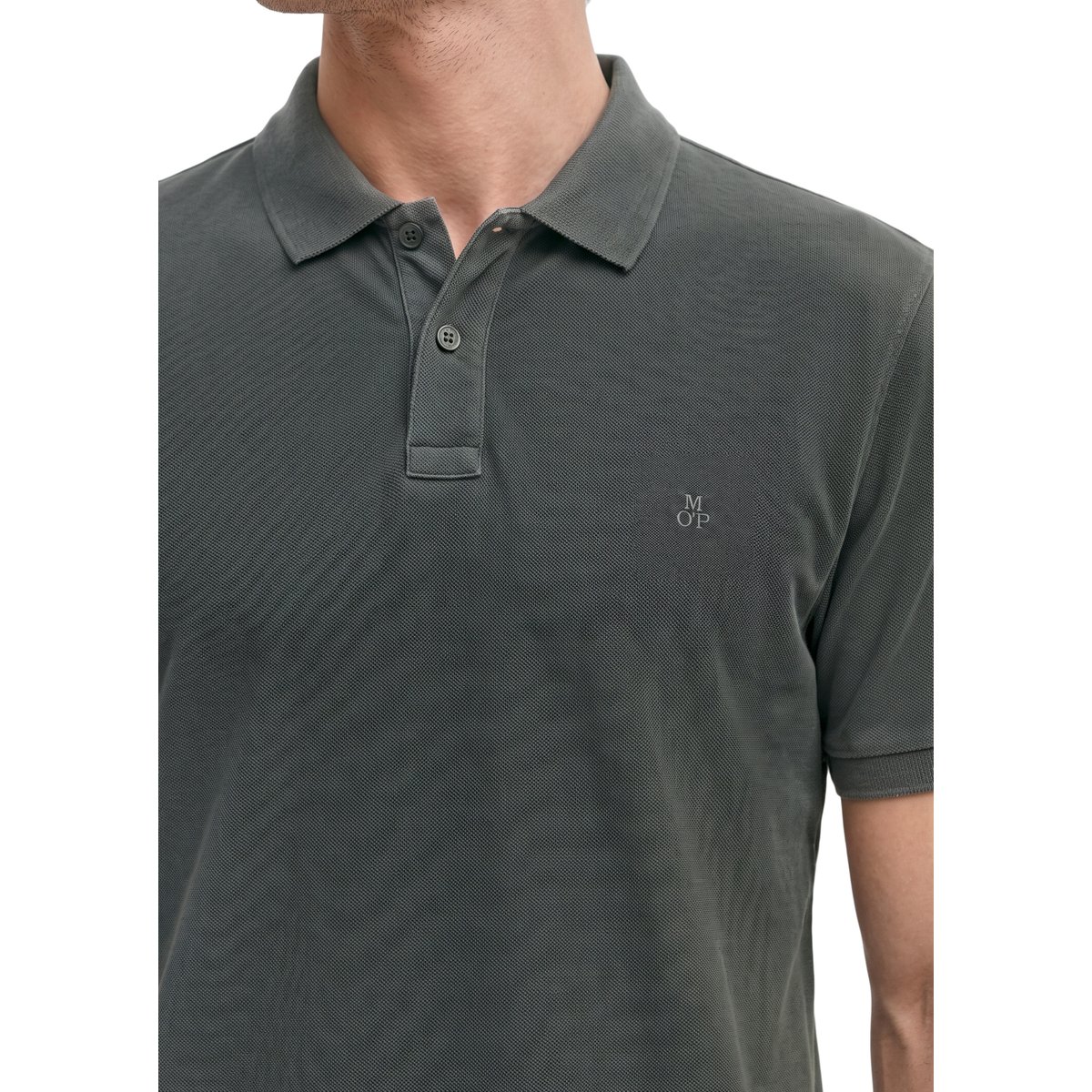 Polo piqué régulier en coton bio gris foncé, MARC O'POLO