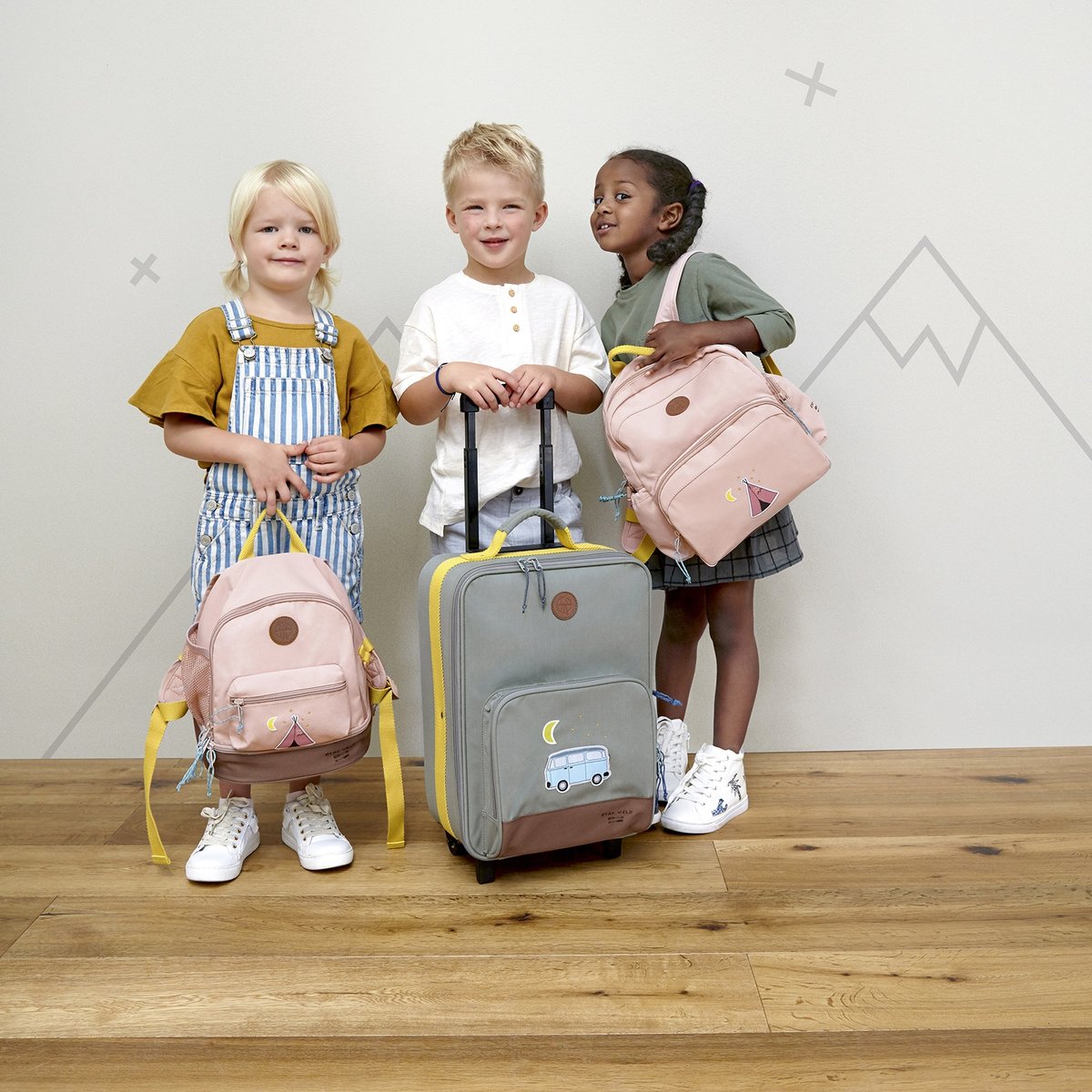 Valise à roulettes Little Gang gris, bleu clair, moutarde, LASSIG