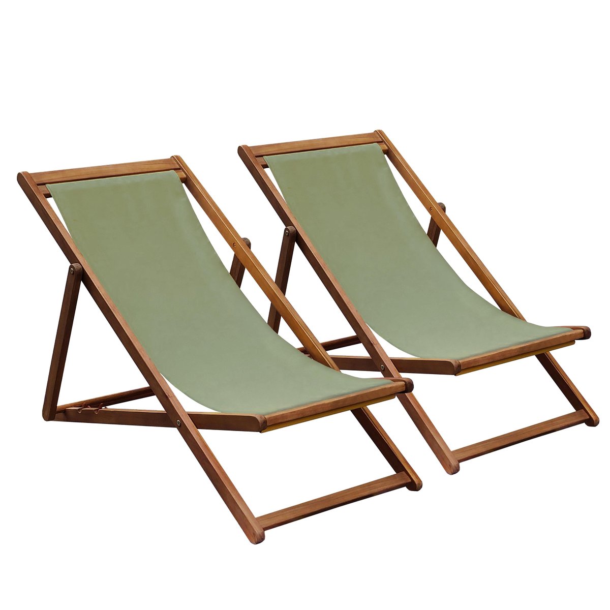 Lot de 2 chiliennes en acacia FSC 100% inclinables 3 positions, HOULGATE vert kaki, OVIALA