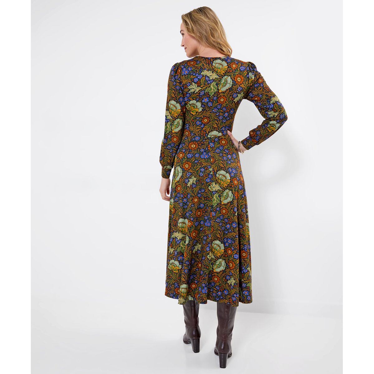 Robe Longue en Jersey à Manches Longues Fleurs Vintage vert, JOE BROWNS