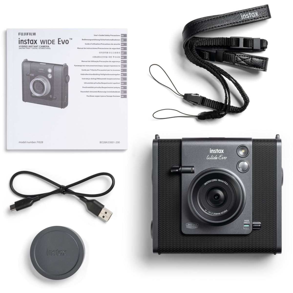 Appareil photo Instantané INSTAX WIDE EVO BLACK couleur unique, FUJIFILM