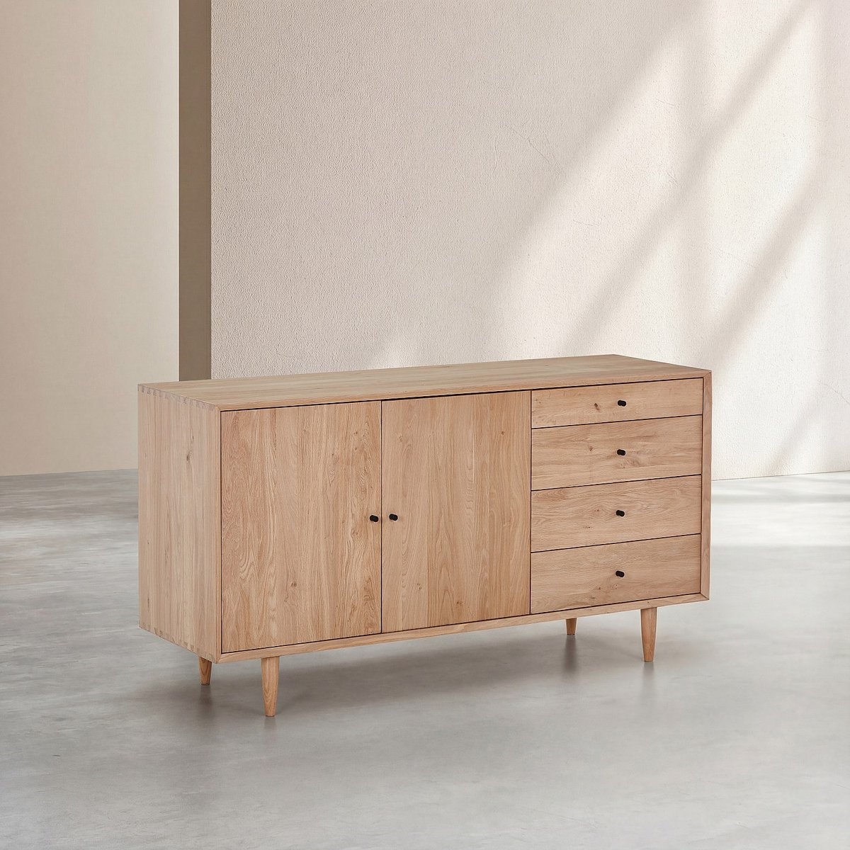Buffet bas 2 portes et 4 tiroirs en chêne EUGENIE naturel clair, HABITAT