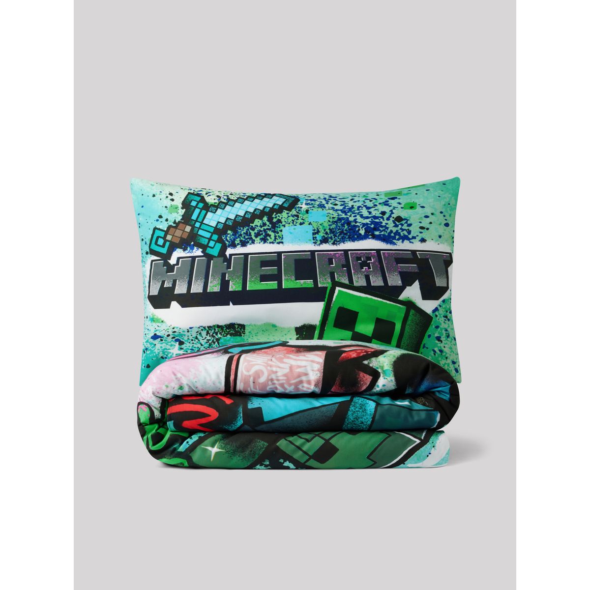 Parure housse de couette et taie d'oreiller minecraft vert, NEXT