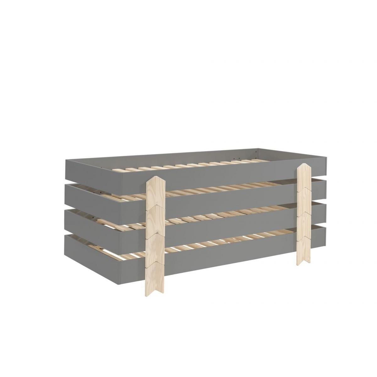 Lit enfant empilable en bois 90x200cm- COTINGA gris, DRAWER