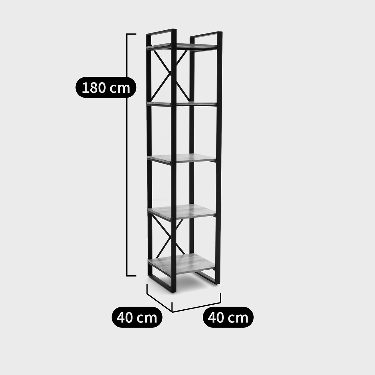 Hiba Bookcase in Solid Oak and Steel natural, LA REDOUTE INTERIEURS