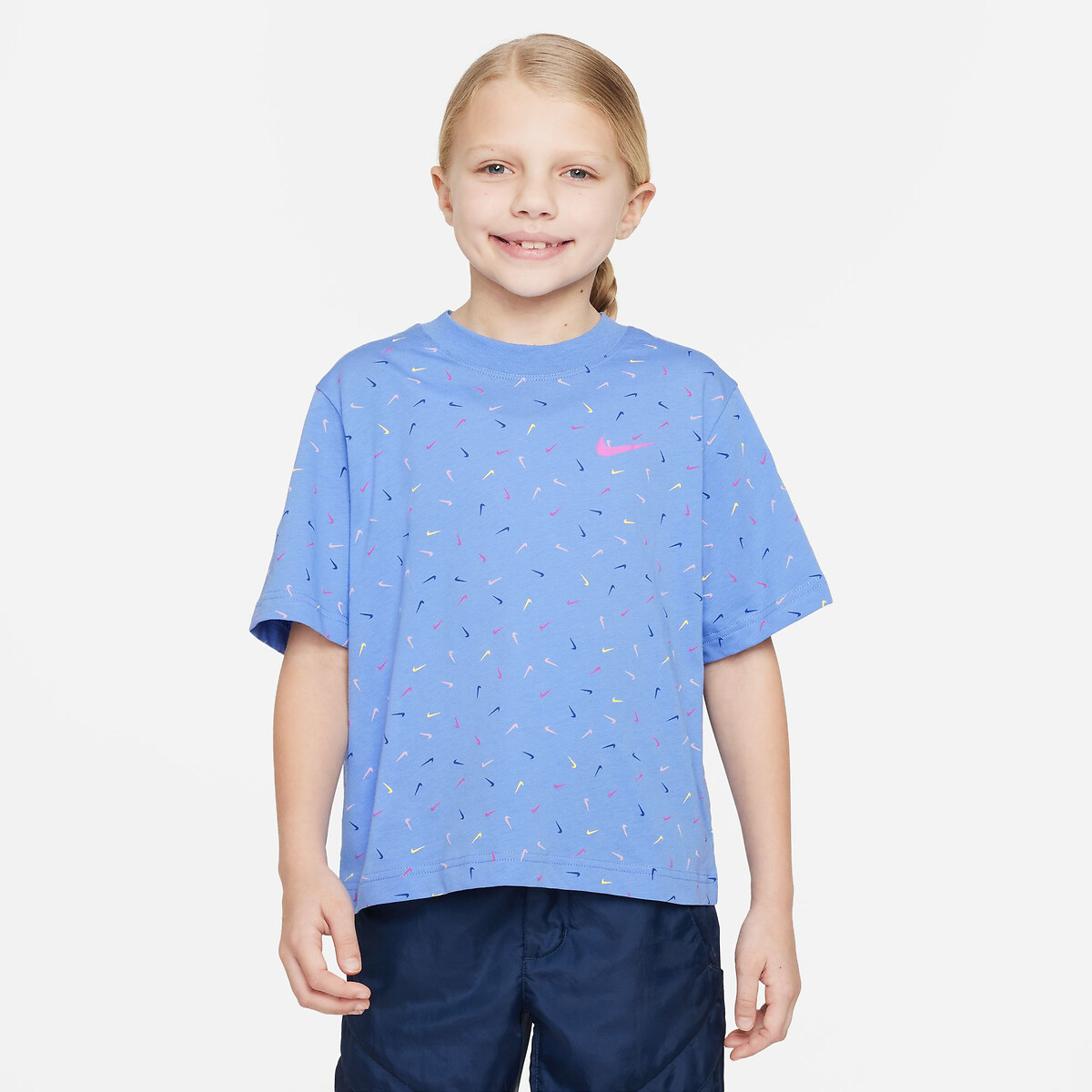 Logo Print Cotton T-Shirt with Short Sleeves blue, NIKE