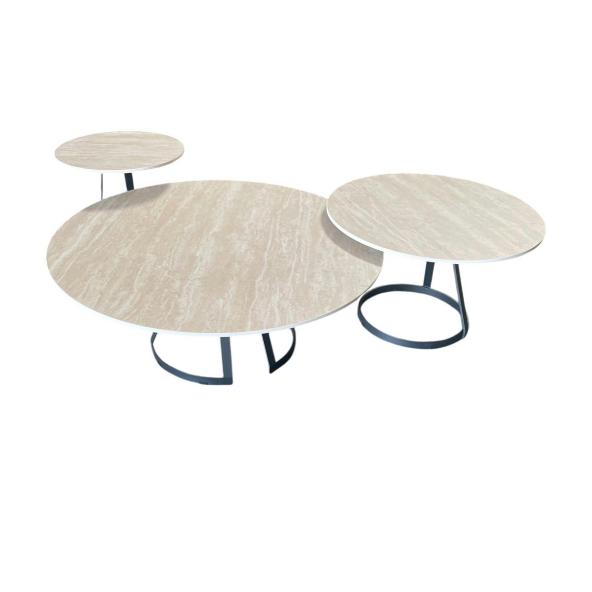 Table basse ronde céramique effet travertin (x3) LOMBARDIE beige, PIER IMPORT