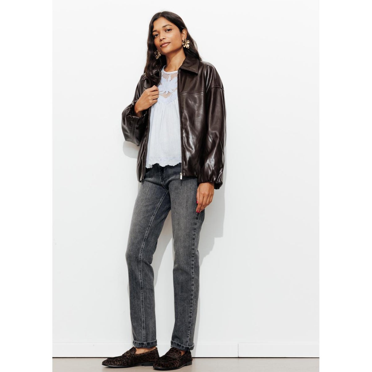 Jean slim taille mi-haute jeans gris, PROMOD