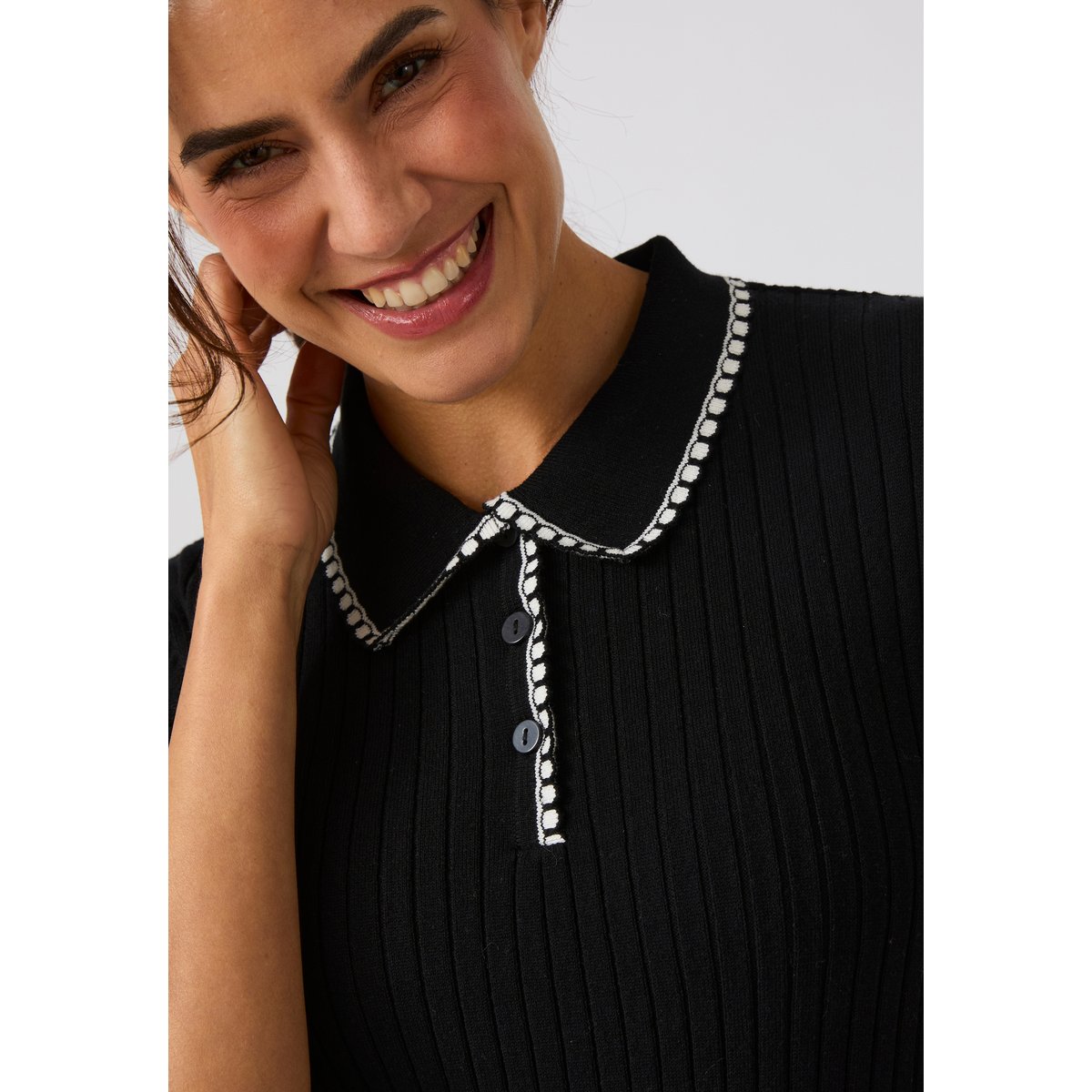 Pull col polo maille côtelée noir, DAMART