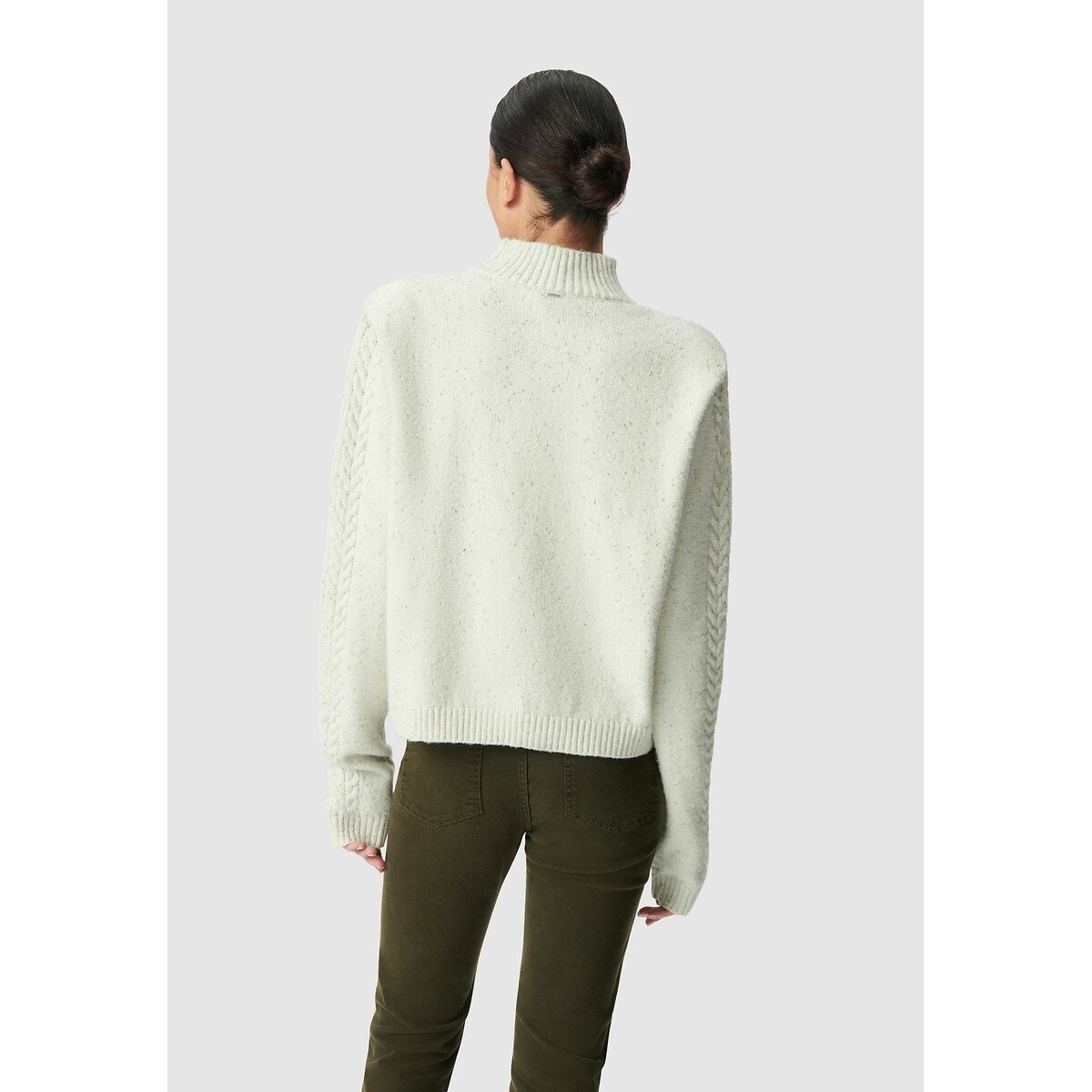 Long Sleeve Cable Knit Jumper with High Neck ecru , IKKS