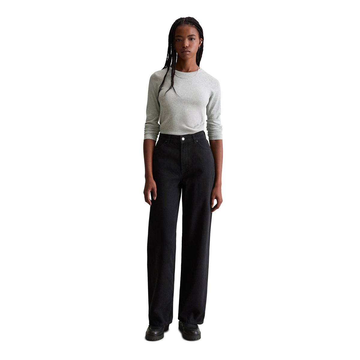 Jeans modèle Tomma large en denim rigide noir, MARC O’POLO DENIM