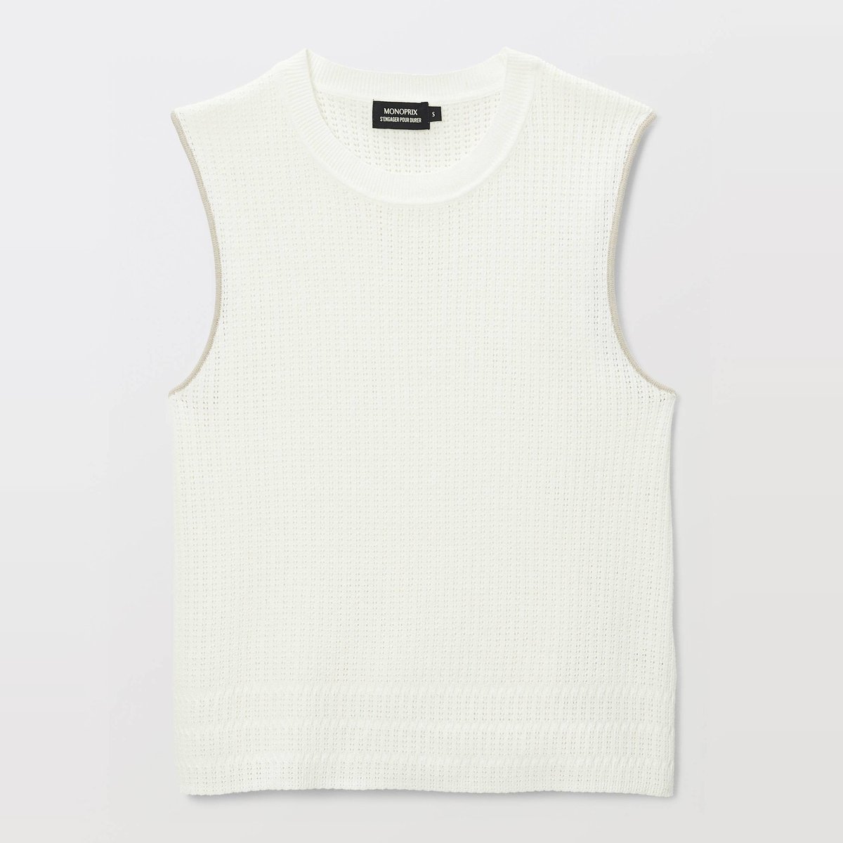 Débardeur en maille ajourée en coton ecru, MONOPRIX