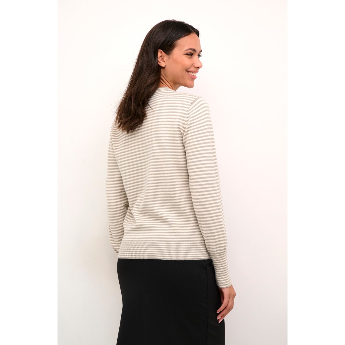 Knitted pullover blanc/gris rayures chalk/grey melange stripe, KAFFE