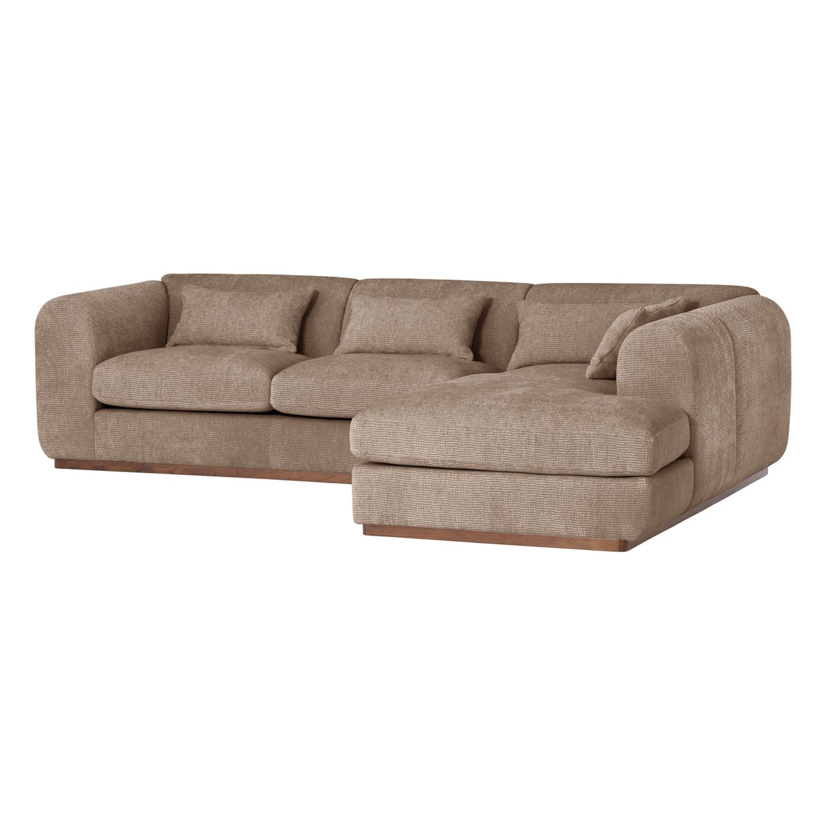 Canapé d’angle droit en velours texturé BRENVO marron, WOOOD