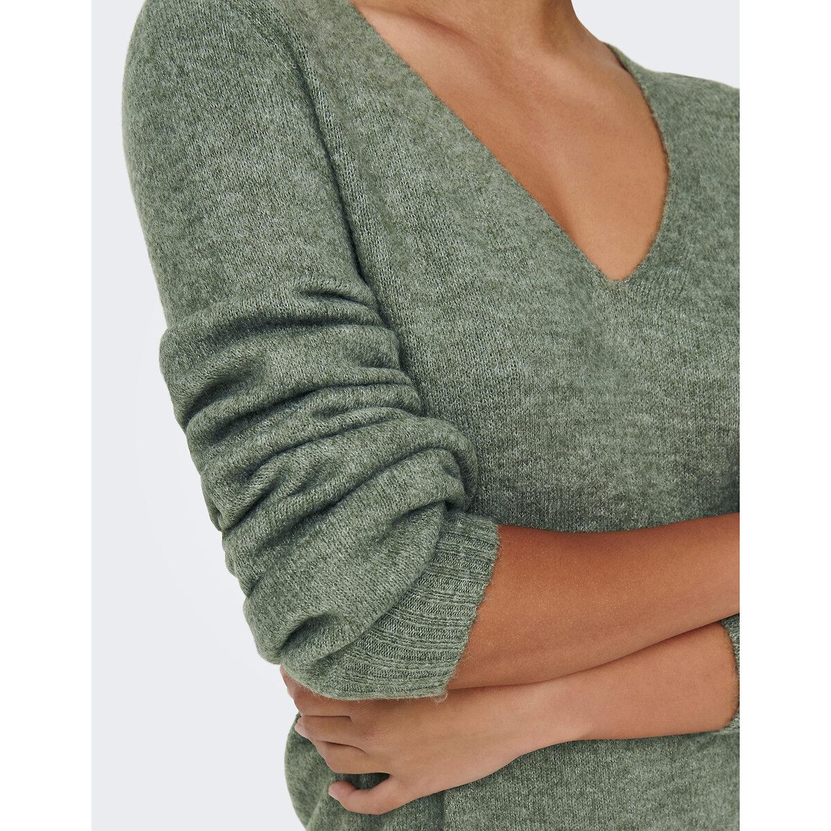 Robe pull col V vert kaki, JDY