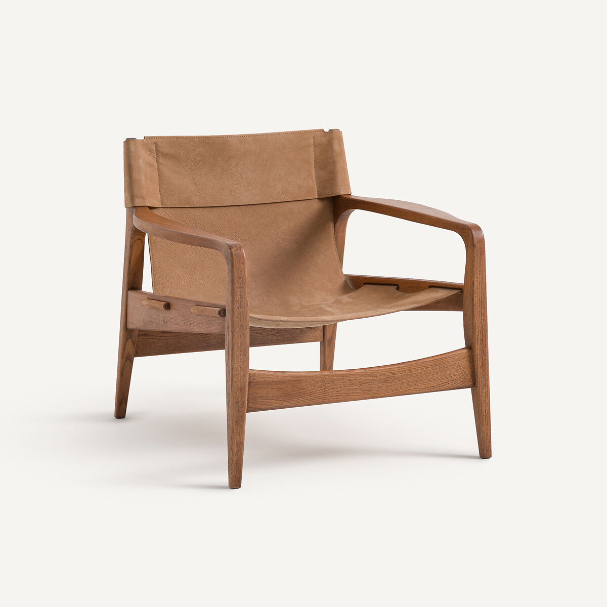 Fauteuil en chêne massif et cuir, Alberto chamois, AM.PM