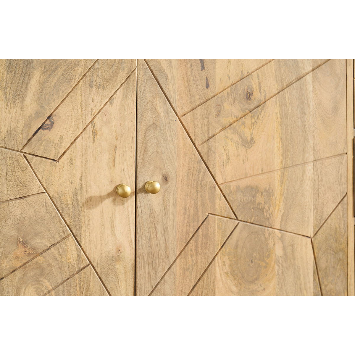 Buffet gravé en bois manguier massif et métal doré 2 portes 3 tiroirs L145 cm LINIUM bois brut, MILIBOO