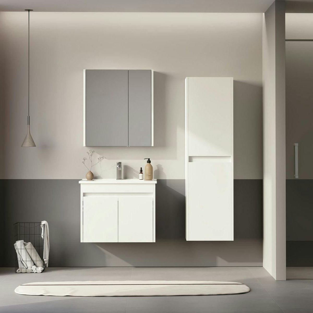 Meuble sous vasque suspendu 65 cm + vasque NAÏA blanc, PIER IMPORT