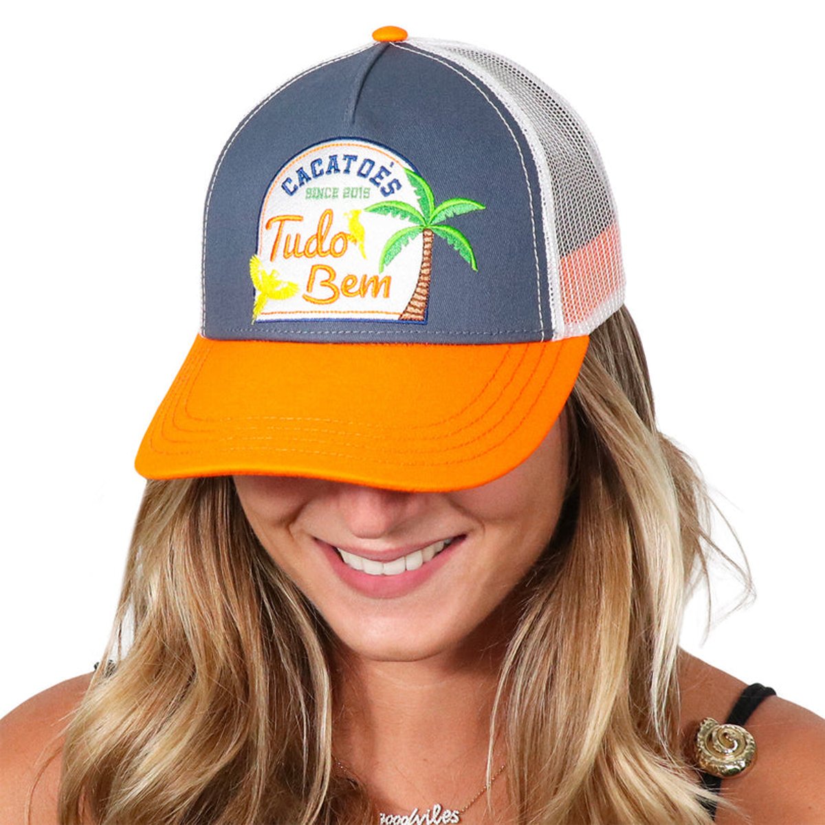Casquette JANGADA bleu jeans et orange, CACATOES