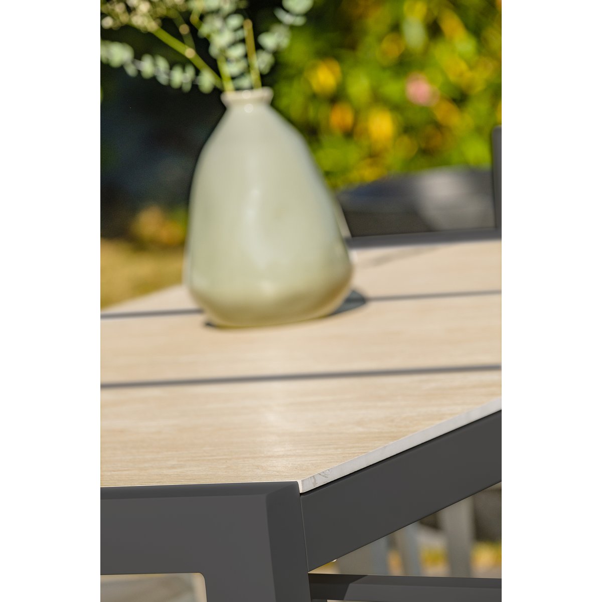 Ensemble repas de jardin 6 places avec plateau céramique VENISE gris anthracite, DCB GARDEN