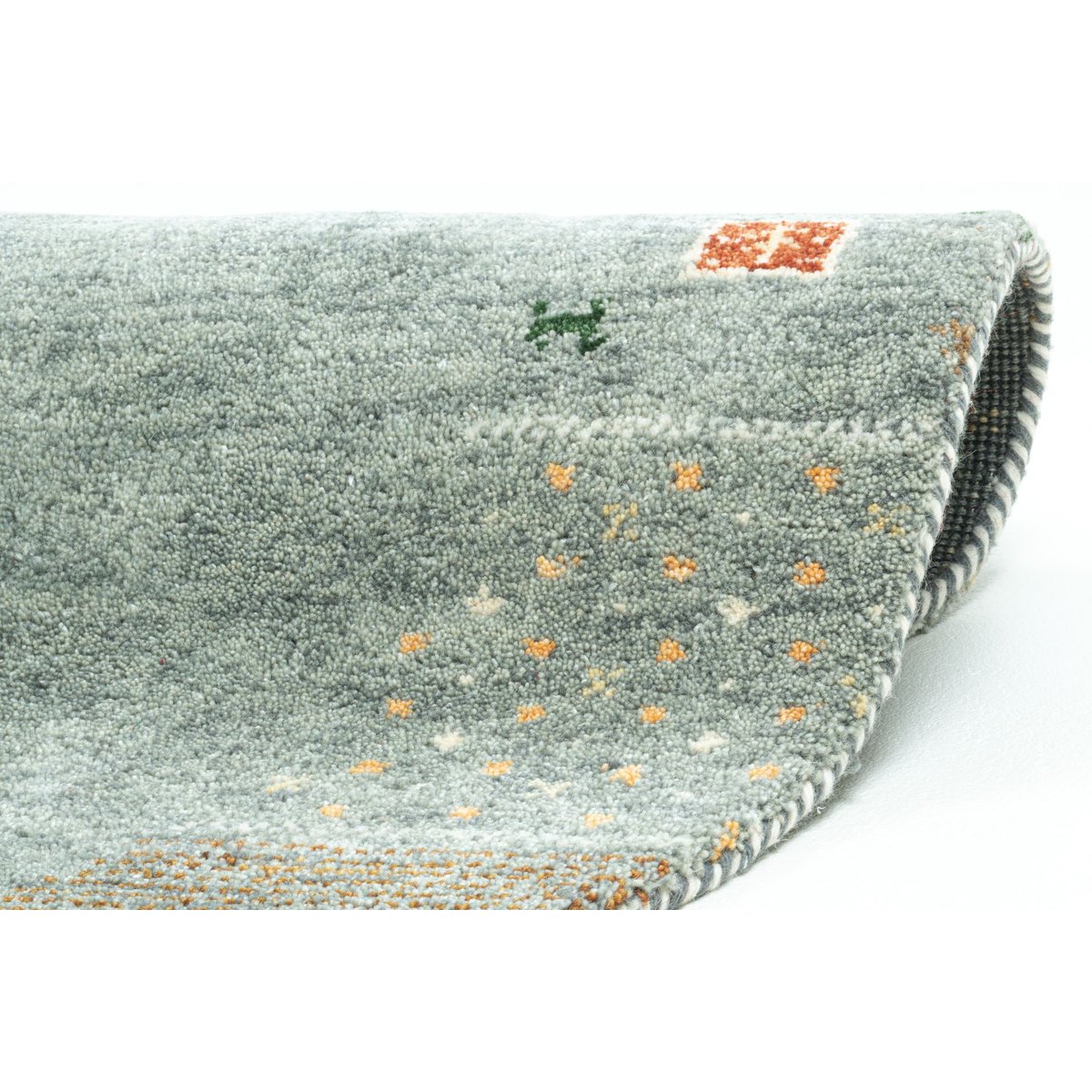Tapis salon Denver noué main laine, rond gris, THEKO