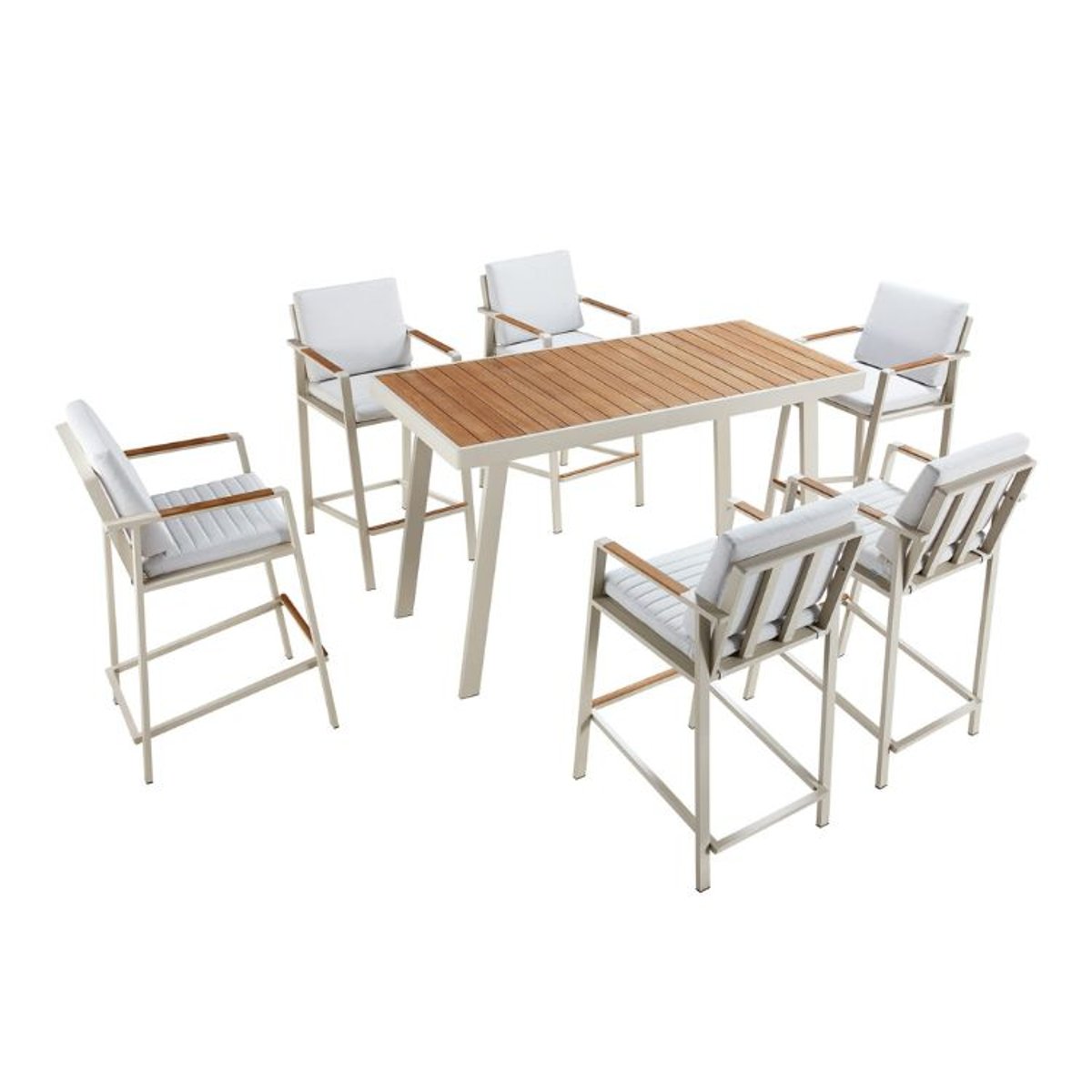 Table à manger avec tabourets haut, NOFFY BAR beige laqué, AU JARDIN DE CHLOÉ