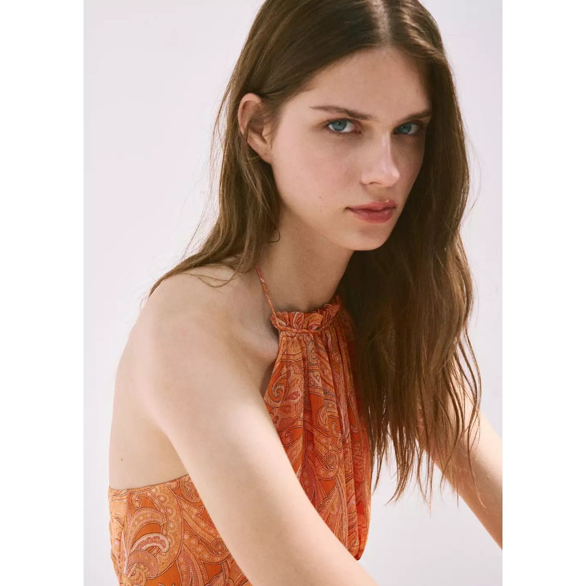 Robe col Halter paisley orange, MANGO