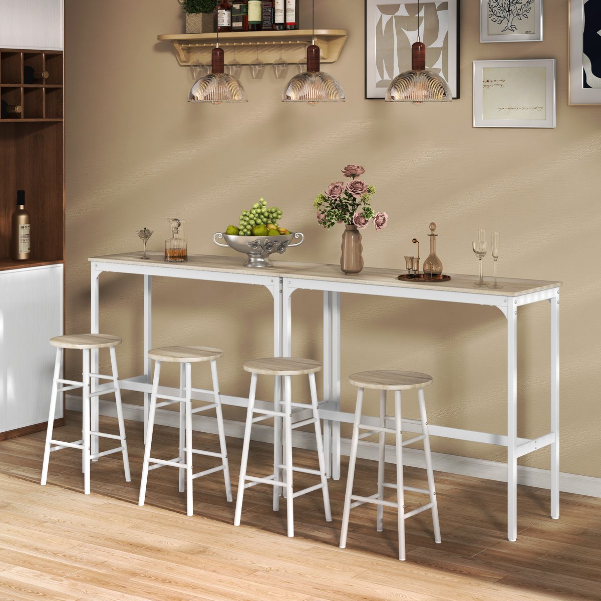 Ensemble de table de bar MDF Chêne chêne et blanc, HOMCOM