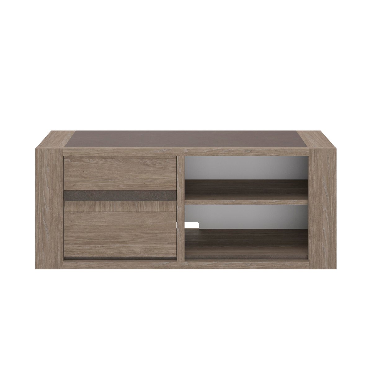 Meuble tv 1 porte reed avec 2 tablettes 140cm beige, GAMI