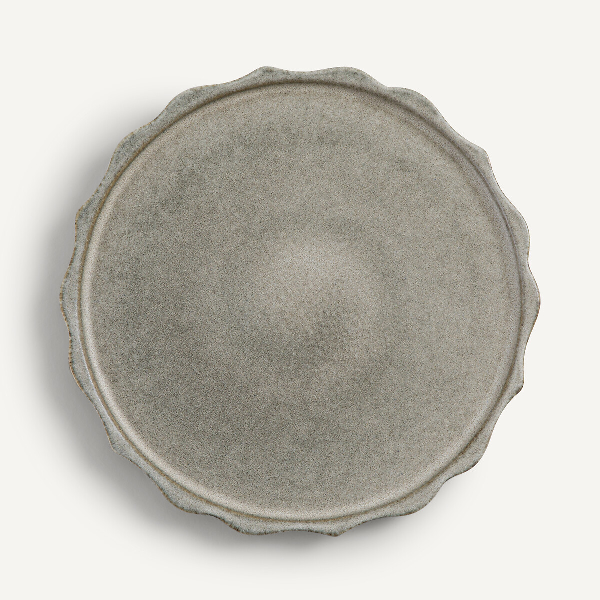 Lot 4 assiettes plates grès émail réactif, Arigato blanc grisé, AM.PM