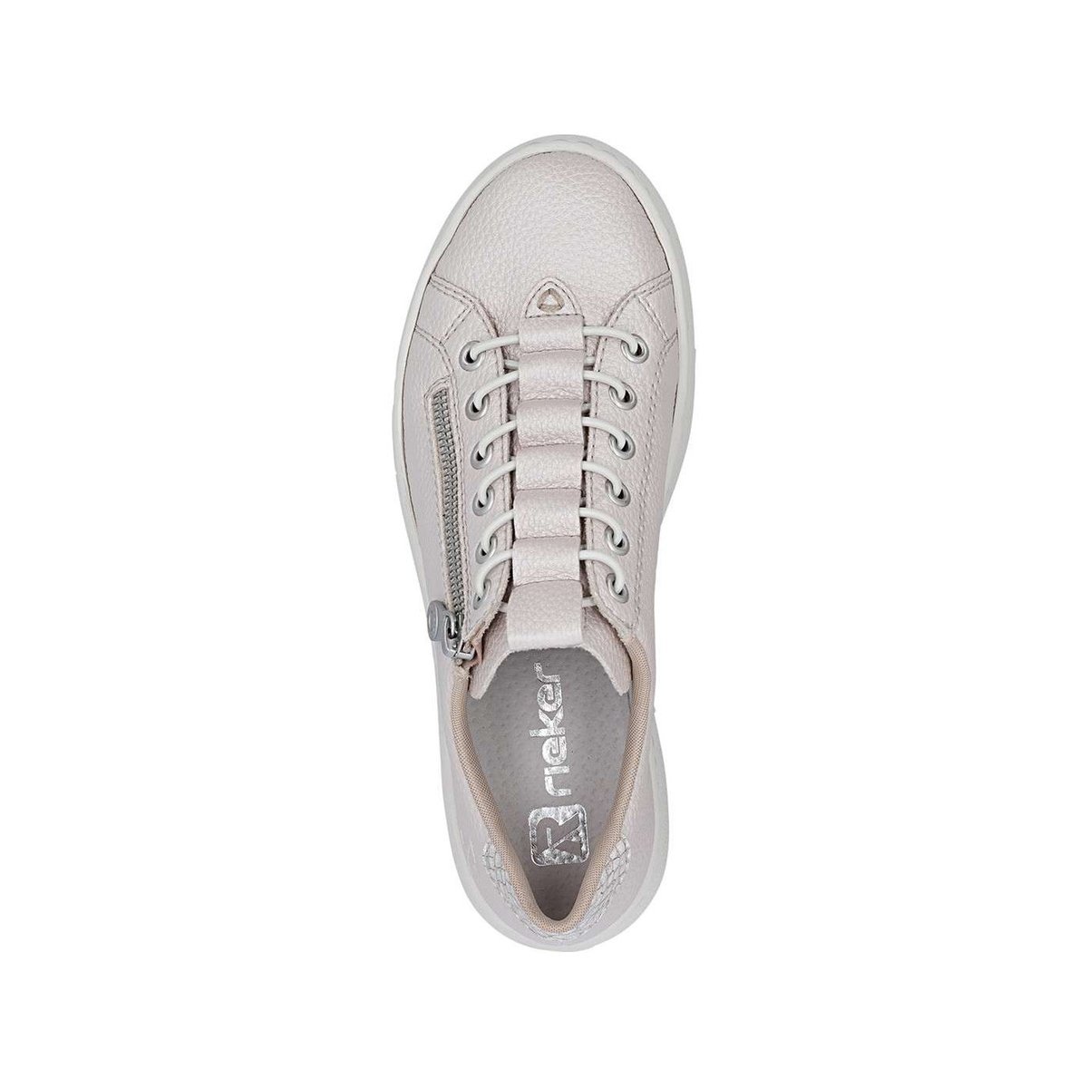 Tennis perle à talon plateau avec un zip et des lacets élastiqués décoratifs rose, RIEKER