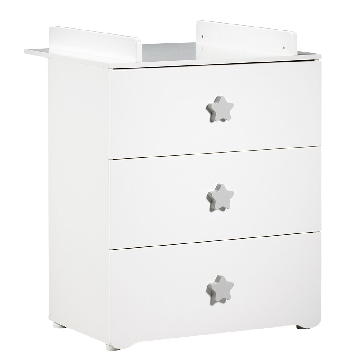 Chambre bébé complète Basic, Lit 120x60 tout barreaux, Commode à langer 3 tiroirs et Armoire 2 portes - boutons boule blanc/gris, BABY PRICE