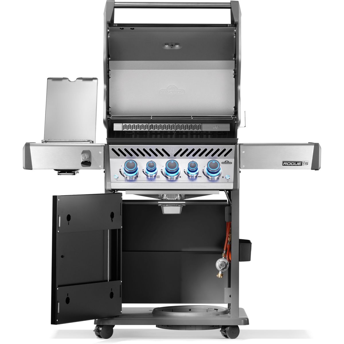 Barbecue gaz Rogue RPS425RSIBPK2FRR noir 5 bruleurs sur chariot, 60x45 cm bruleurs latéral et arrière infrarouge couleur unique, NAPOLEON