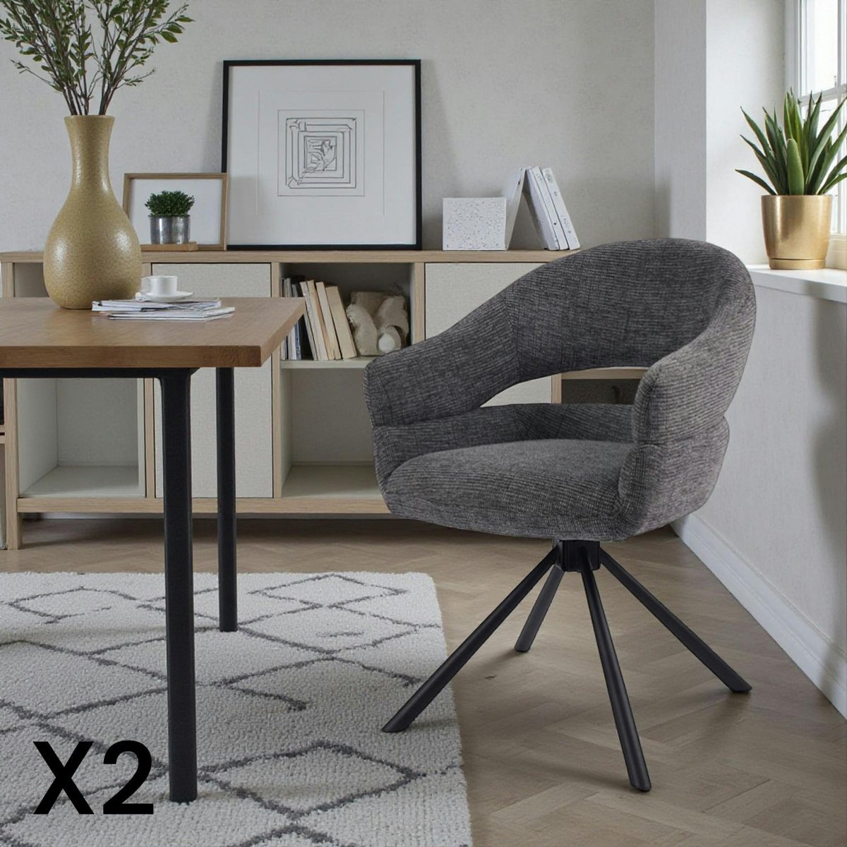 Fauteuil de table pivotant à dos ouvert (lot de 2) IENA gris, PIER IMPORT