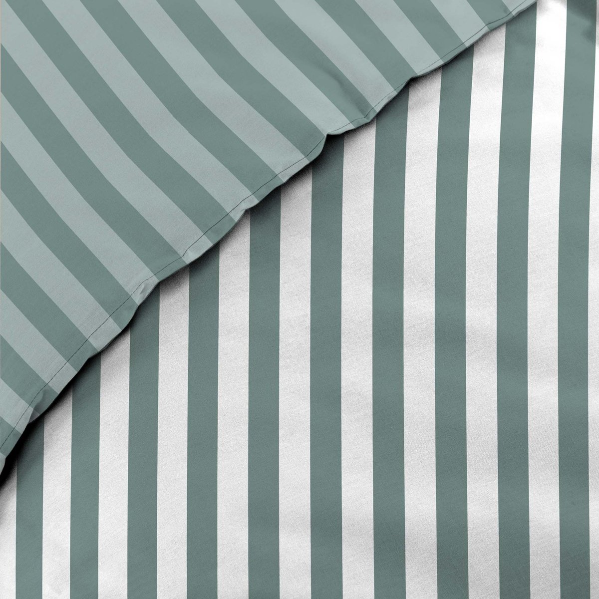 Parure de lit 2 pièces imprimée à rayures housse + taie vert, DOUCEUR D'INTÉRIEUR