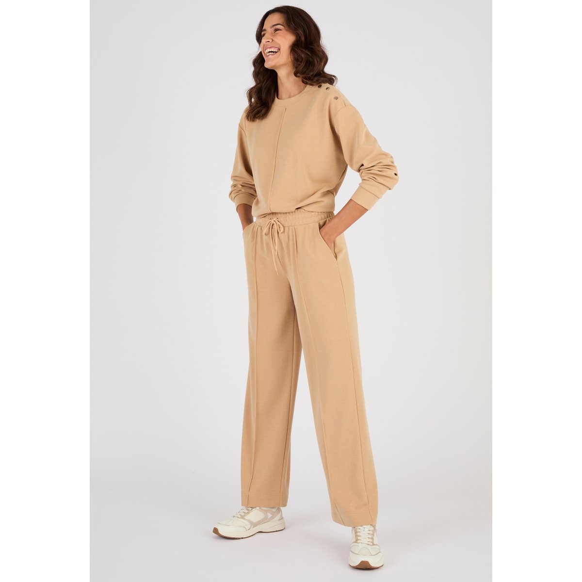 Sweat-shirt en maille piquée marron sable, DAMART