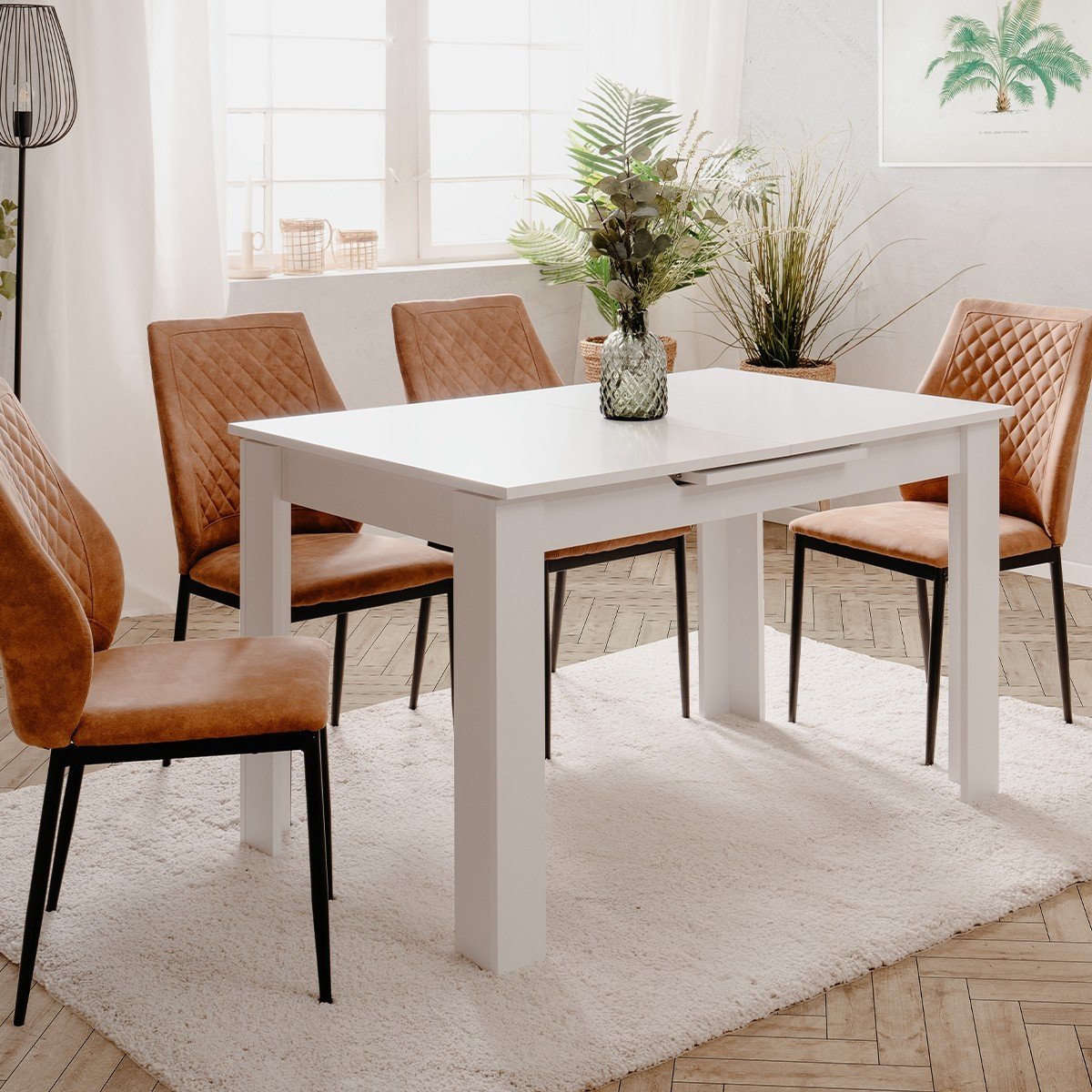 Table à manger extensible L125 - 165 cm BIRMINGHAM blanc, CALICOSY