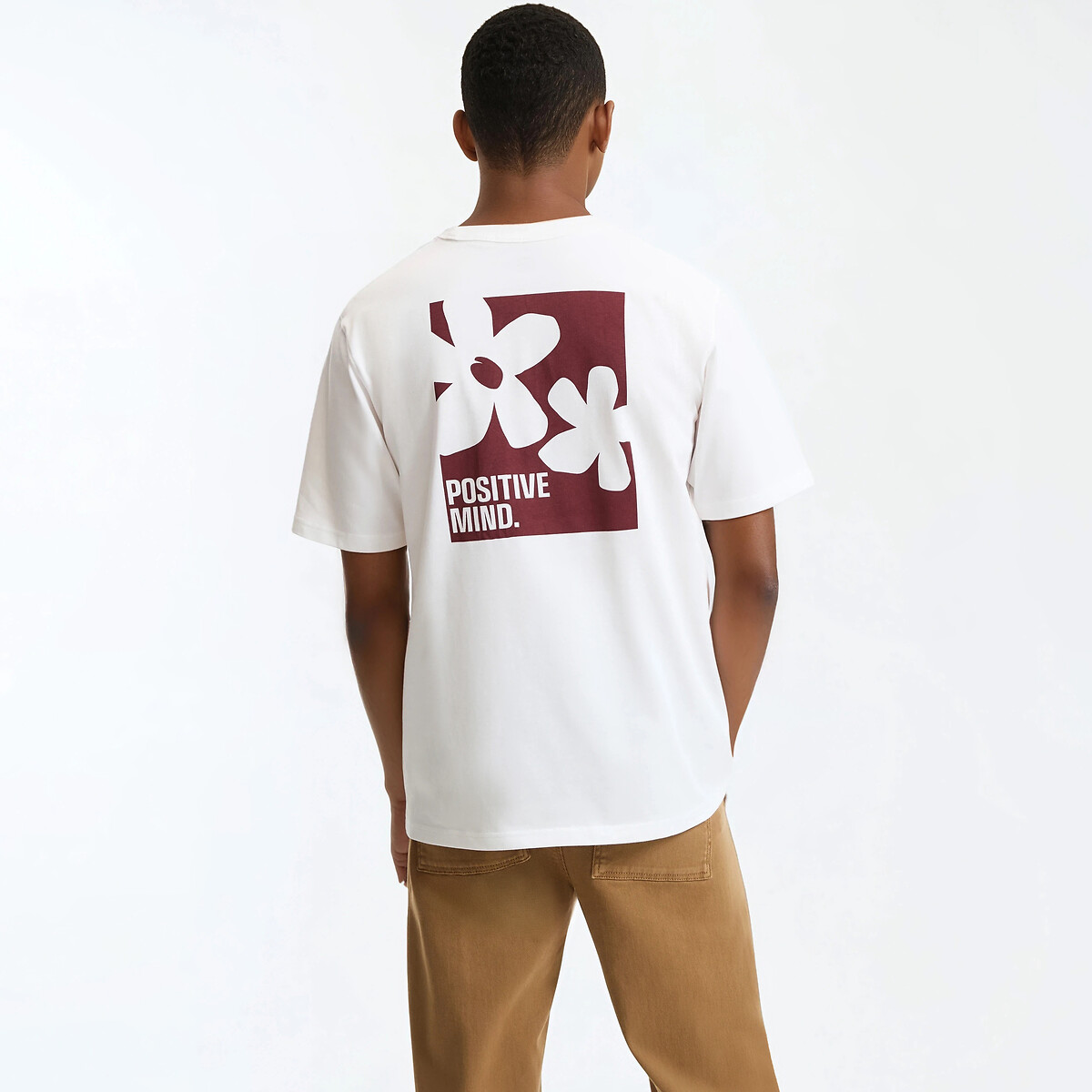 T-shirt boxy fit in cotone, stampa floreale bianco, LA REDOUTE COLLECTIONS