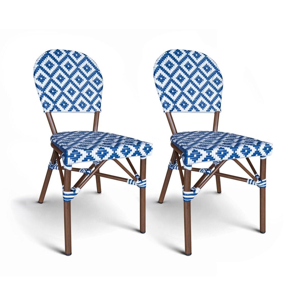 Lot de 2 chaises de terrasse effet rotin naturel, SCALA bleu, NOW'S HOME