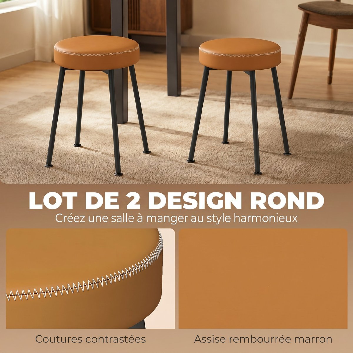 Chaise de salle à manger PU Marron marron et noir, HOMCOM