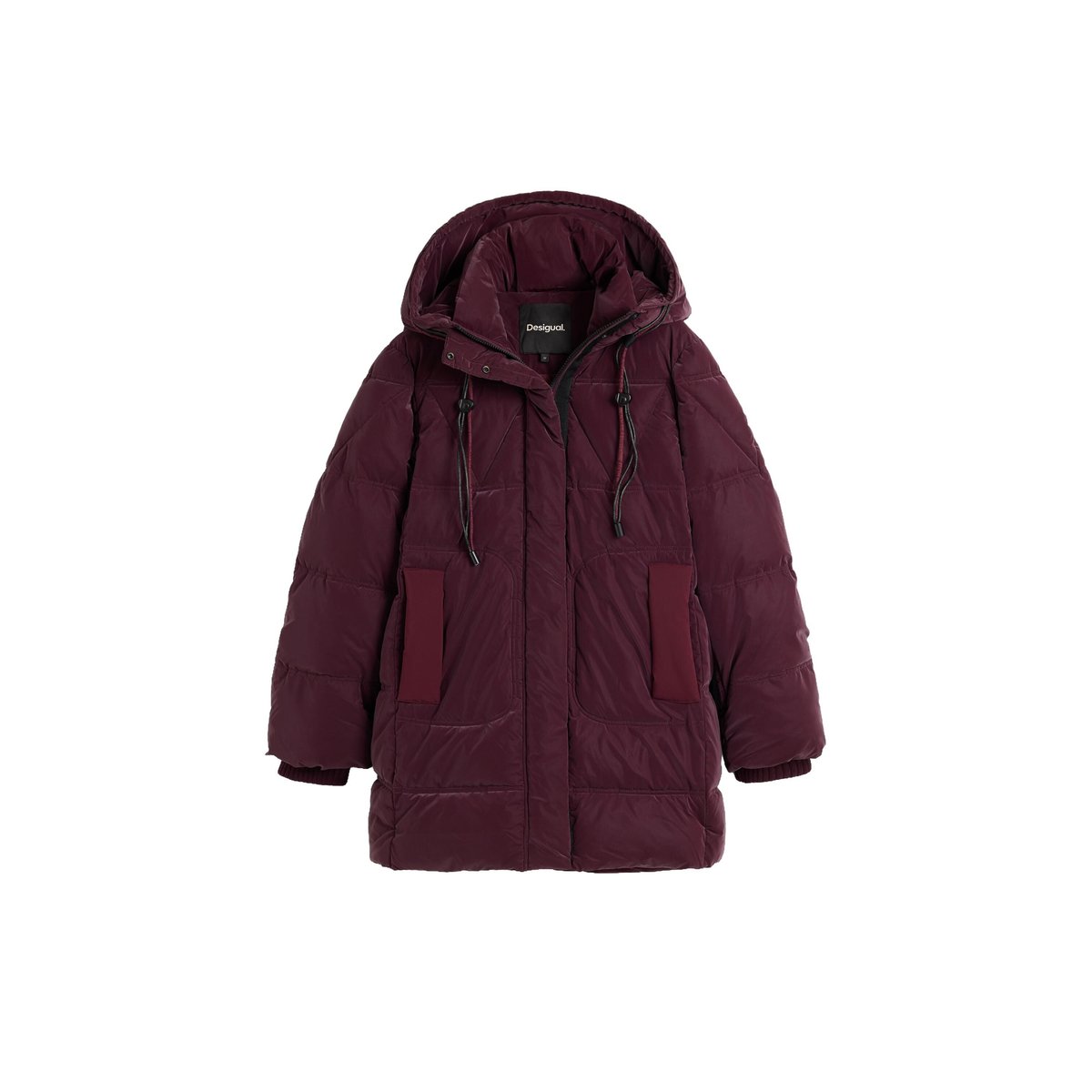 Manteau long matelassé rouge, DESIGUAL