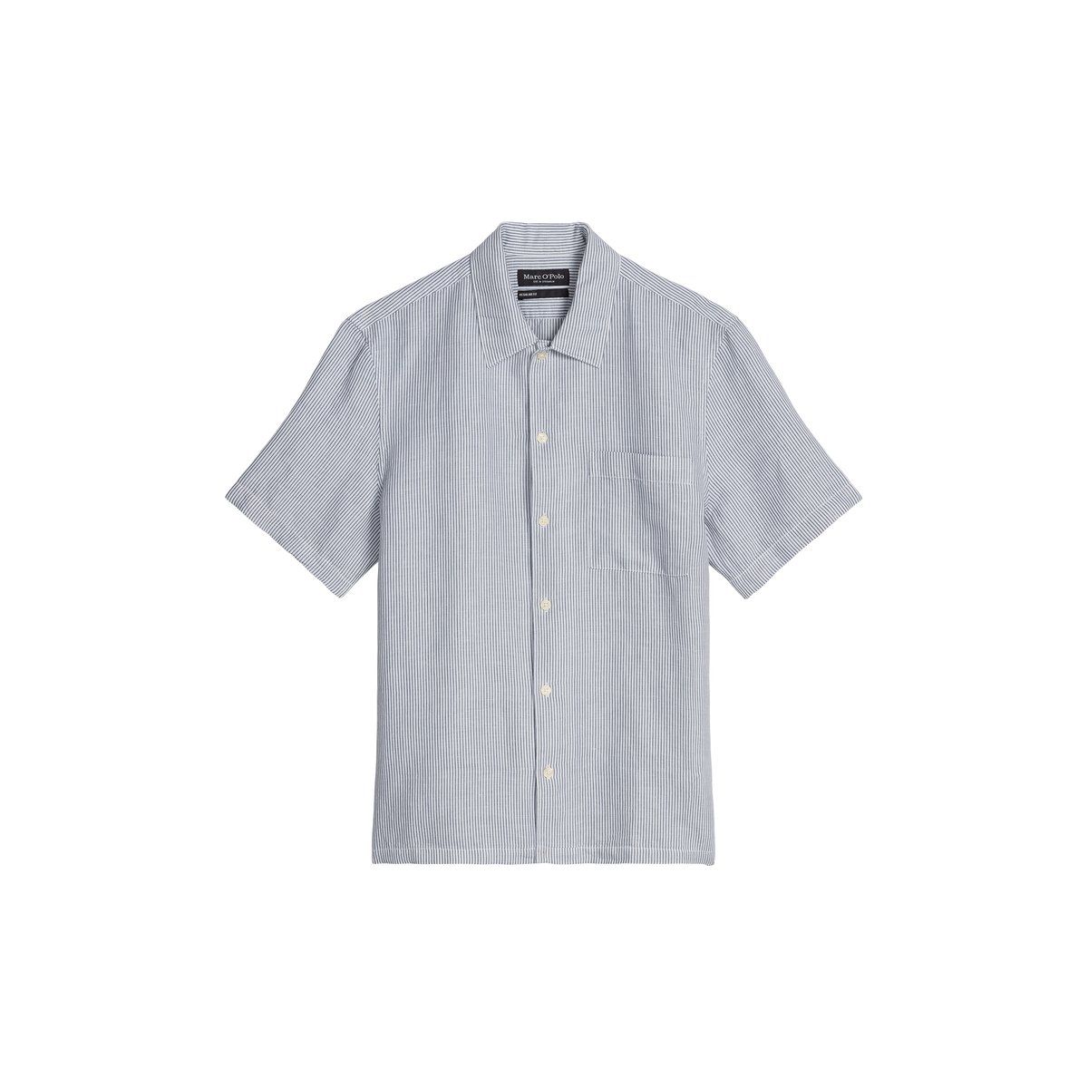 Chemise à manches courtes regular en mélange de lin et de coton bio bleu moyen, MARC O'POLO