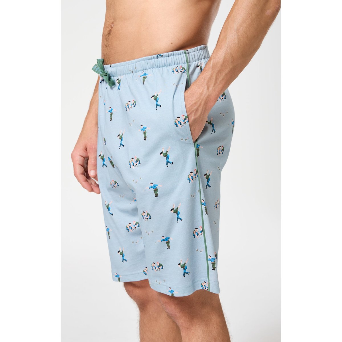 Pyjashort en coton imprimé Pétanque ciel, ARTHUR