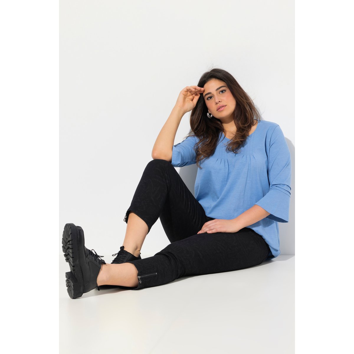 T-shirt à plis fantaisie bleuet clair, ULLA POPKEN